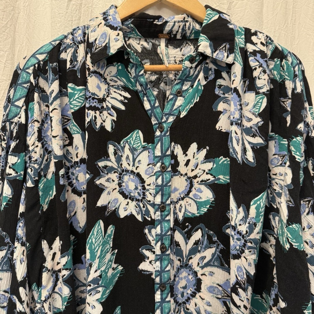 Free People Womens Good Vibrations Sunflower Print Boho Oversized Top Size Small - Picture 3 of 14
